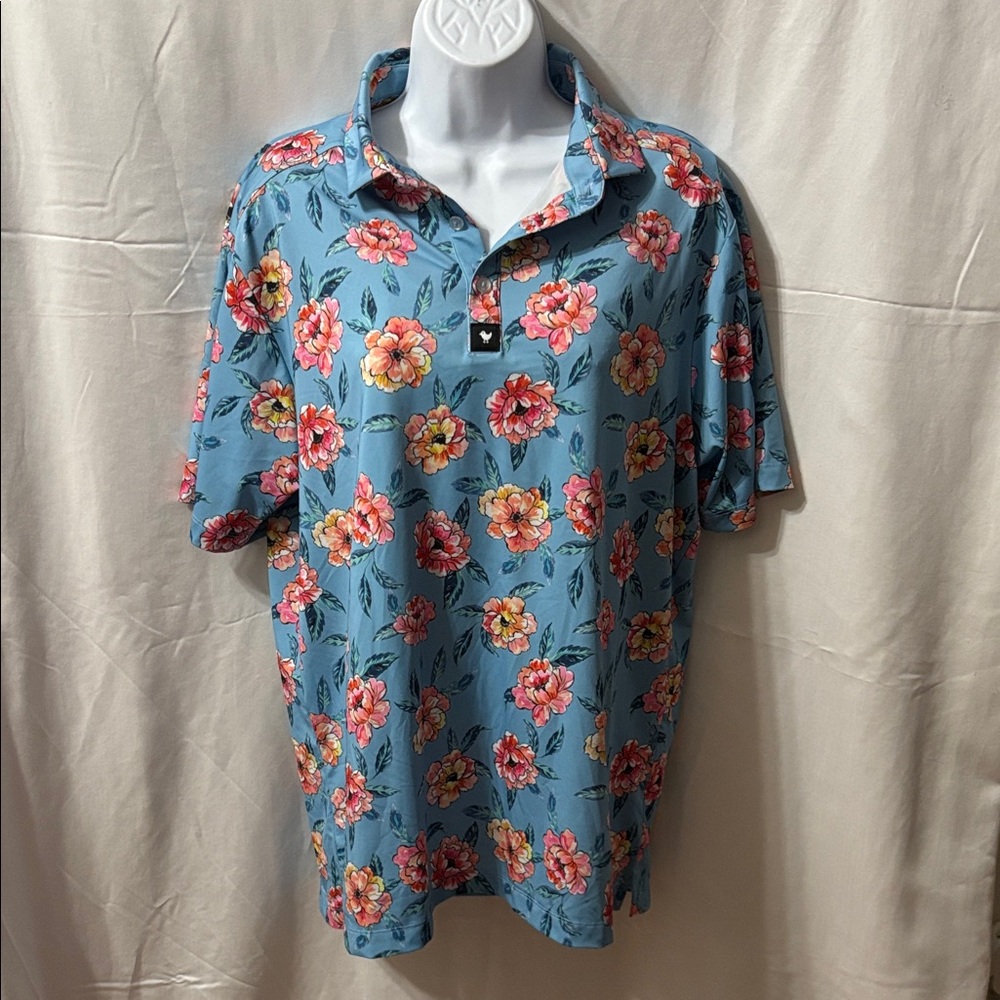 Bad Birdie Blue Floral Polo Shirt